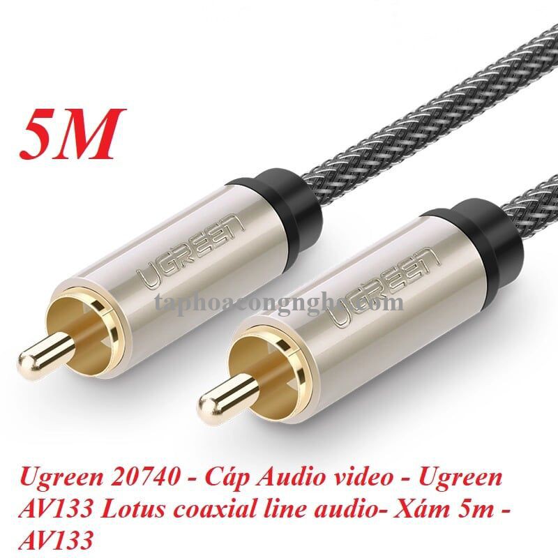 Ugreen 20740 5M màu Xám Cáp âm thanh bông sen Coaxial cao cấp AV133 30020740